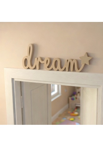 Dream Yazılı Yıldızlı Dekoratif Duvar & Raf Süsü Modern Masaüstü Dekor Bej