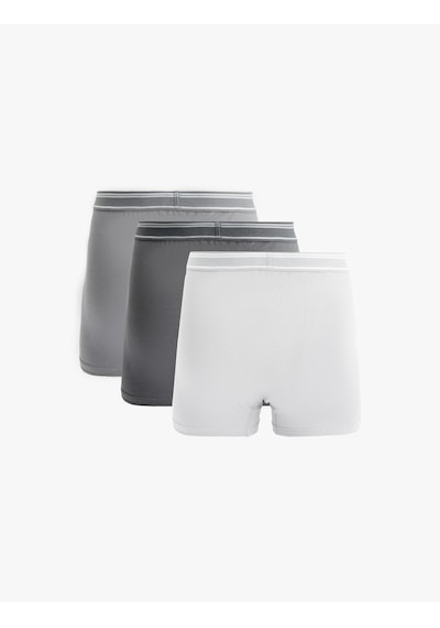 Koton Pamuklu Basic Çizgili Lastik Detaylı 3'lü Boxer Set Gri 6wlm90072mk Gri