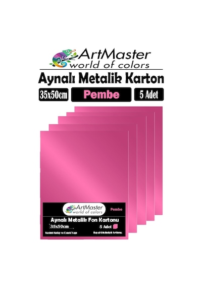 Pembe Renkli 35x50 Metalik Aynalı Fon Kartonu 5 Adet 1 Paket Artmaster Metalik Aynalı Fon Kartonu