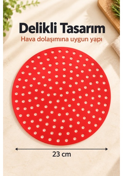 Silikon Airfryer Pişirme Matı 23 Cm Delikli Yıkanabilir Isıya Dayanıklı Karışık
