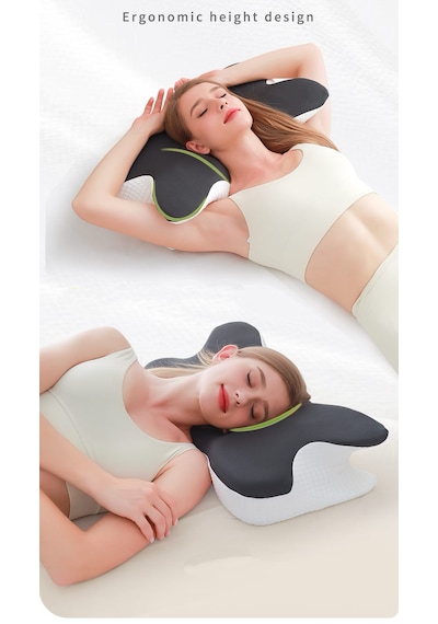 Shufa Kelebek Tasarımlı Ortopedik Boyun Destek Yastığı Yavaş Yükselen Memory Foam Ergonomik Uyku Yastığı Beyaz - Gri
