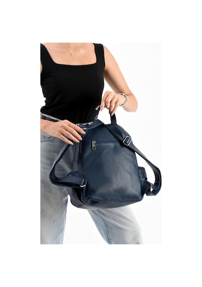 Baginn Suni Deri Kadın Sırt Çantası 35 25 Cm Mega Bag Günlük Kullanıma Uygun Çok Cepli İçi Astarlı Lacivert