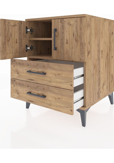 Kronos Komodin 2 Raflı 2 Çekmeceli 2 Kapaklı 60x59x80 Çam-çam Çam