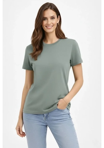 De'charme Bisiklet Yaka Tişört Regular Kalıp Basic Pamuklu Günlük Kullanım T-shirt - Mint Yeşili