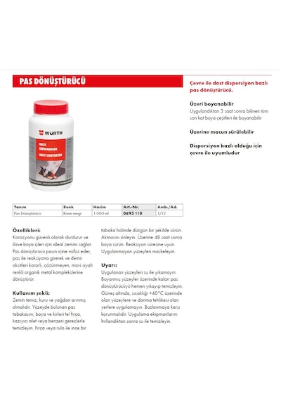 Würth Pas Dönüştürücü / Pas Sökücü 1 Litre