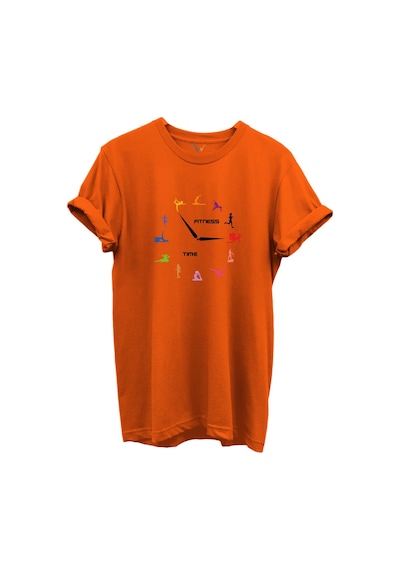 Fitness Time Spor Ve Yoga Figürlü Renkli Tasarımlı %100 Pamuk Regular Fit Unisex T-shirt Turuncu