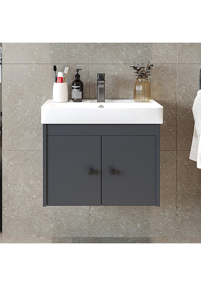 Ada Lavabolu Mat Suntalam Banyo Alt Dolabı 60 Cm Antrasit