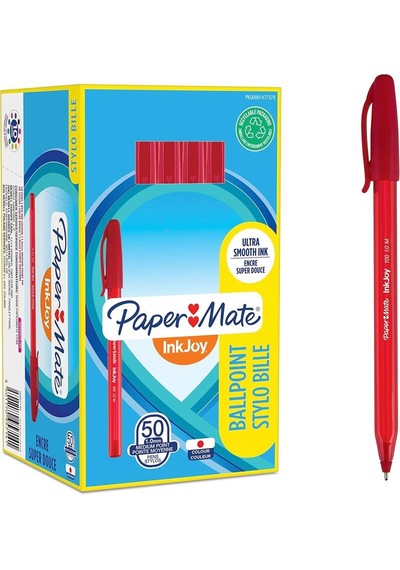 Paper Mate Inkjoy Tükenmez 100 Kapaklı Uç M Kırmızı 50'li Kutu Çok Renkli