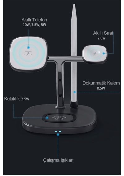 Qpen Ds12 4in1 15w Masaüstü Kablosuz Şarj Standı