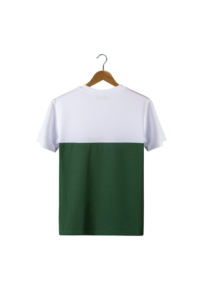 Yeşil Beyaz İki Renk Regular Kalıp Bisiklet Yaka Pamuklu T-shirt Yeşil