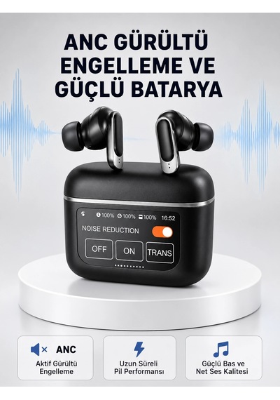 Anc Teknolojili Kablosuz Bluetooth Kulaklık Dokunmatik, Dijital Göstergeli, Yüksek Ses Kalitesi Diğer