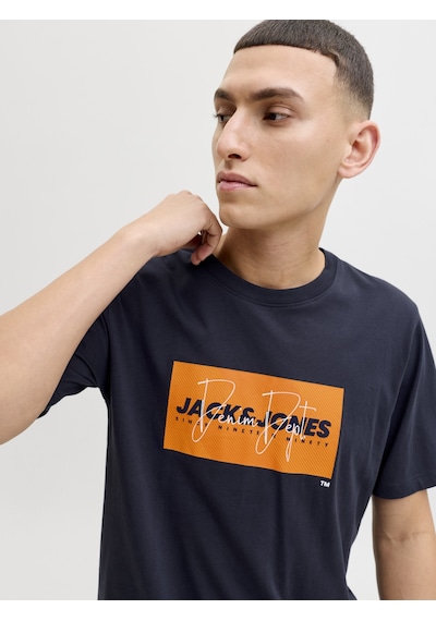 Jack & Jones Erkek Gögüs Logo Baskili Tisört - Cole - 12288492 Lacivert