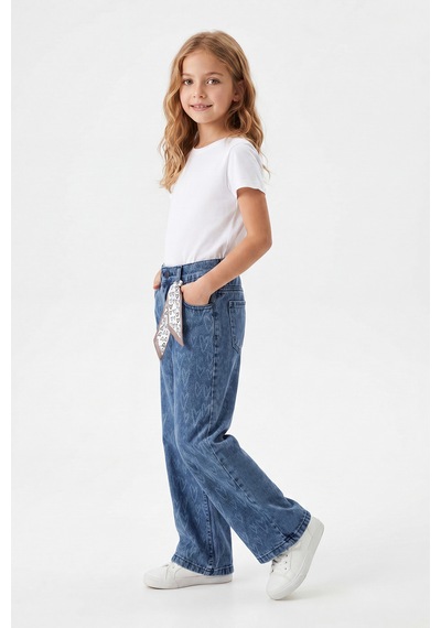 Joy Kids Kız Çocuk Lazer Kalp Baskılı Kot Pantolon 8-11yaş Mavi Açık Mavi