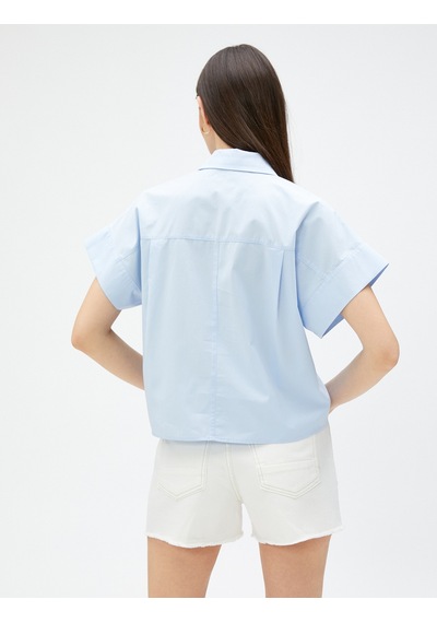 Koton Crop Poplin Gömlek Kısa Kollu Pamuklu Mavi 3sak60018pw Mavi