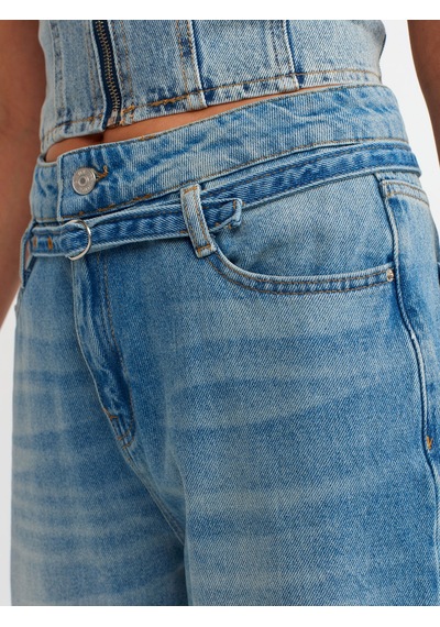 Dilvin İnce Kemerli Denim Balon Pantolon Mavi