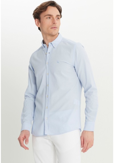 AC&Co / Altınyıldız Classics Erkek Mavı %100 Pamuk Slim Fit Dar Kesim Düğmeli Yaka Gofre Desenli Gömlek Mavi AC&Co / Altınyıldız Classics Erkek Mavı %100 Pamuk Slim Fit Dar Kesim Düğmeli Yaka Gofre Desenli Gömlek Mavi