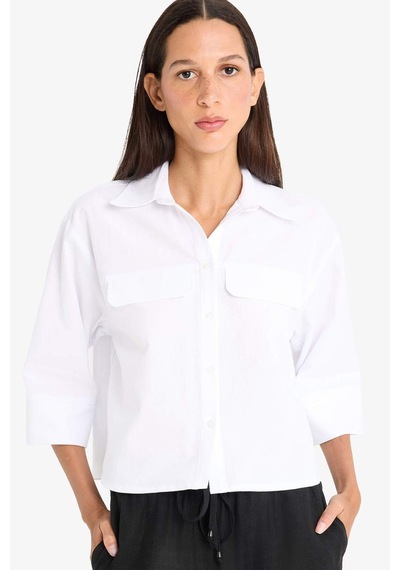 Defacto Oversize Geniş Kalıp Cepli Oxford Kısa Kollu Gömlek F5593ax25smwt32 Beyaz