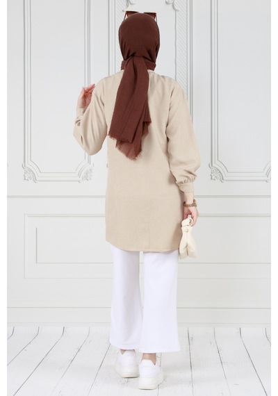 Sevitli Kapağı Taş Detaylı Tunik-bej-3570-bej Bej