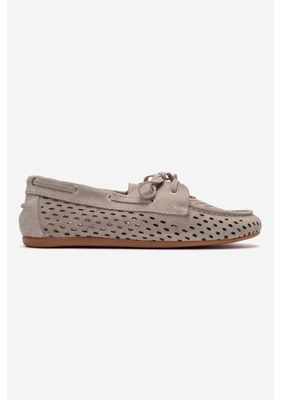 Luvishoes Stevo Bej Süet Hakiki Deri Delikli Bağcıklı Kadın Loafer Ayakkabı