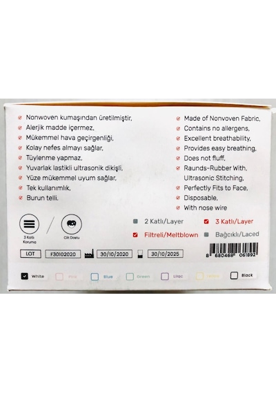 Soly Care Meltblown 3 Katlı Telli Ultrasonic Cerrahi Maske 50Adet