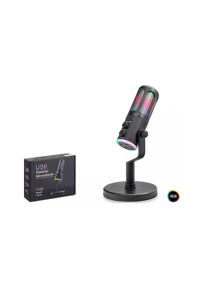 Hadron Su8 Rgb Işıklı Gaming Mikrofon, Dsp Gürültü Engelleme, Reverb & Echo Destekli Siyah