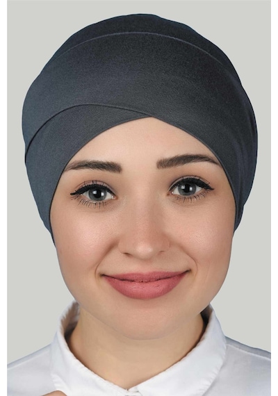 Altobeh Çapraz Dış Kadın Tesettür Bonesi Penye - Füme