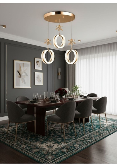 Aurea Model 3 Lü Kristal Taşlı Gold 3 Renk Modu Ledli Salon Mutfak Oturma Odası Sarkıt Led Avize Altın
