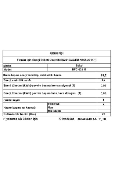 Beko BFC 632 G 72 L FitFry Buhar Destekli Fırın Gri