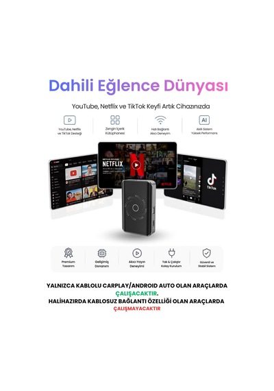 Tr Ai Box Kablosuz Carplay & Android Auto Multimedya Dönüştürücü