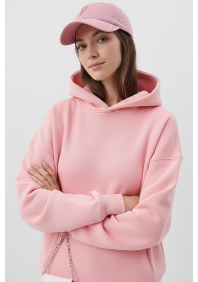 Uyguntarz Unisex Yumuşak Dokulu Düz 3 İplik Oversize Sweatshirt Sade Ve Modern Görünüm Pembe