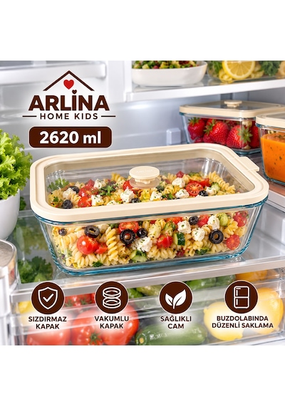 2620 Ml Vakumlu Cam Saklama Kabı Krem
