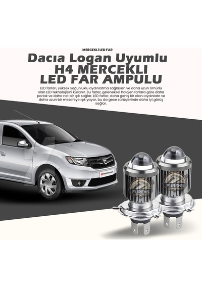 Dacia Logan Araca Özel Far Seti Mercek Led Xenon Uzun Kısa Tek Renk Beyaz
