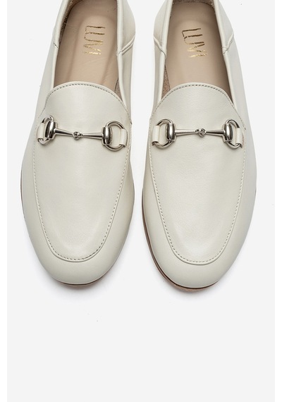 Luvi Shoes F03 Krem Cilt Hakiki Deri Kadın Loafer Ayakkabı