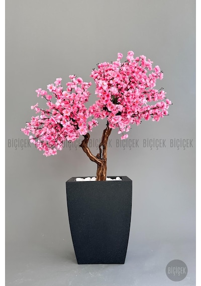 Biçiçek Yapay Pembe Sakura Ağacı 100 Cm Bahar Dalı Antresi̇t Kare Saksıda