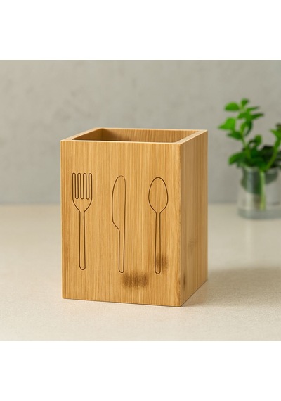 Ahşap Bambu Kaşıklık Organizer 9x9 Cm Renkli