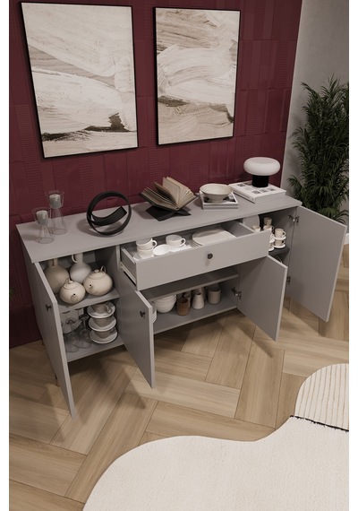 Asra Trend Lüks Konsol Tv Ünitesi %100 Mdf Salon Ve Yemek Odası Ünitesi Knsl03 Kül Gri