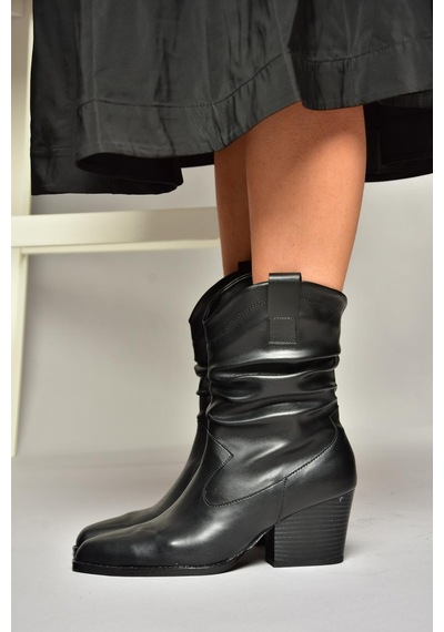 Fox Shoes T296713009 Siyah Kalın Topuklu Kadın Bot Siyah-Suni Deri Siyah