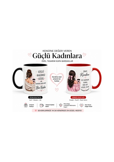 Güçlü Kadınlar Slogan Baskılı Kupa Bardak Kırmızı