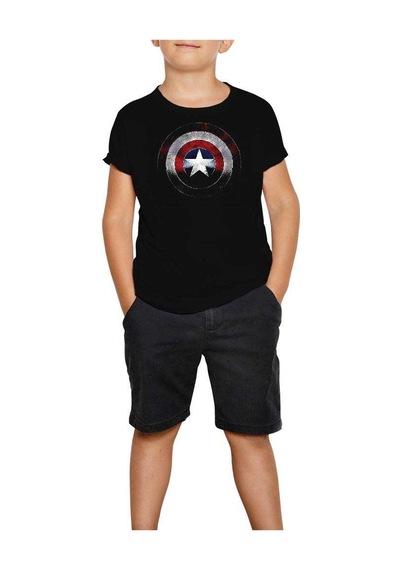 Zepplin Giyim Captain America Shield Siyah Çocuk Tişört