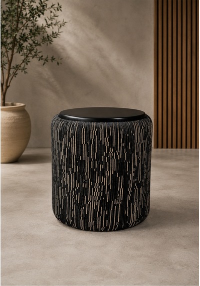 Premium Dokuma Kumaş Puf Sehpa 40x46 Cm Modern Yuvarlak Oturma Pufu Dekoratif Siyah Gold - 878843025 Siyah Gold