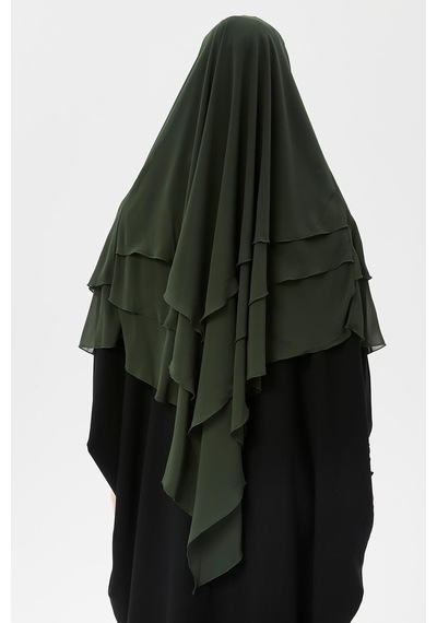 Altobeh Hazır Pratik Şifon Üç Katlı Peçeli Üçgen Hac Umre Şalı Sufle Hijab Nikap Haki