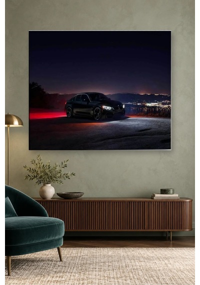 Fida Gece Şehir Işıklarında Siyah Bmw M3 Canvas Tablo