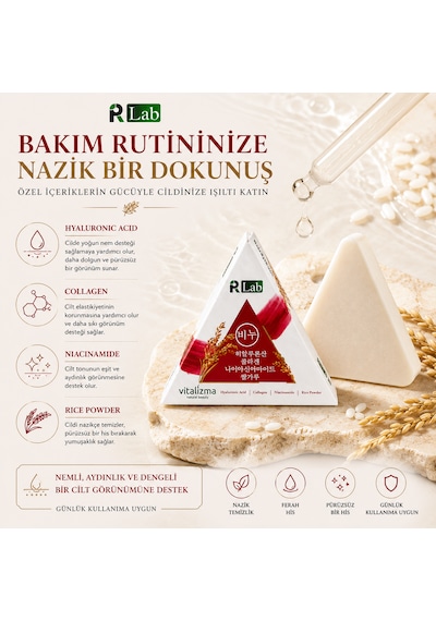 Pirinç Sabunu - Cilt Beyazlatıcı, Leke Karşıtı & Aydınlatıcı - Hyaluronik Asit & Kolajen