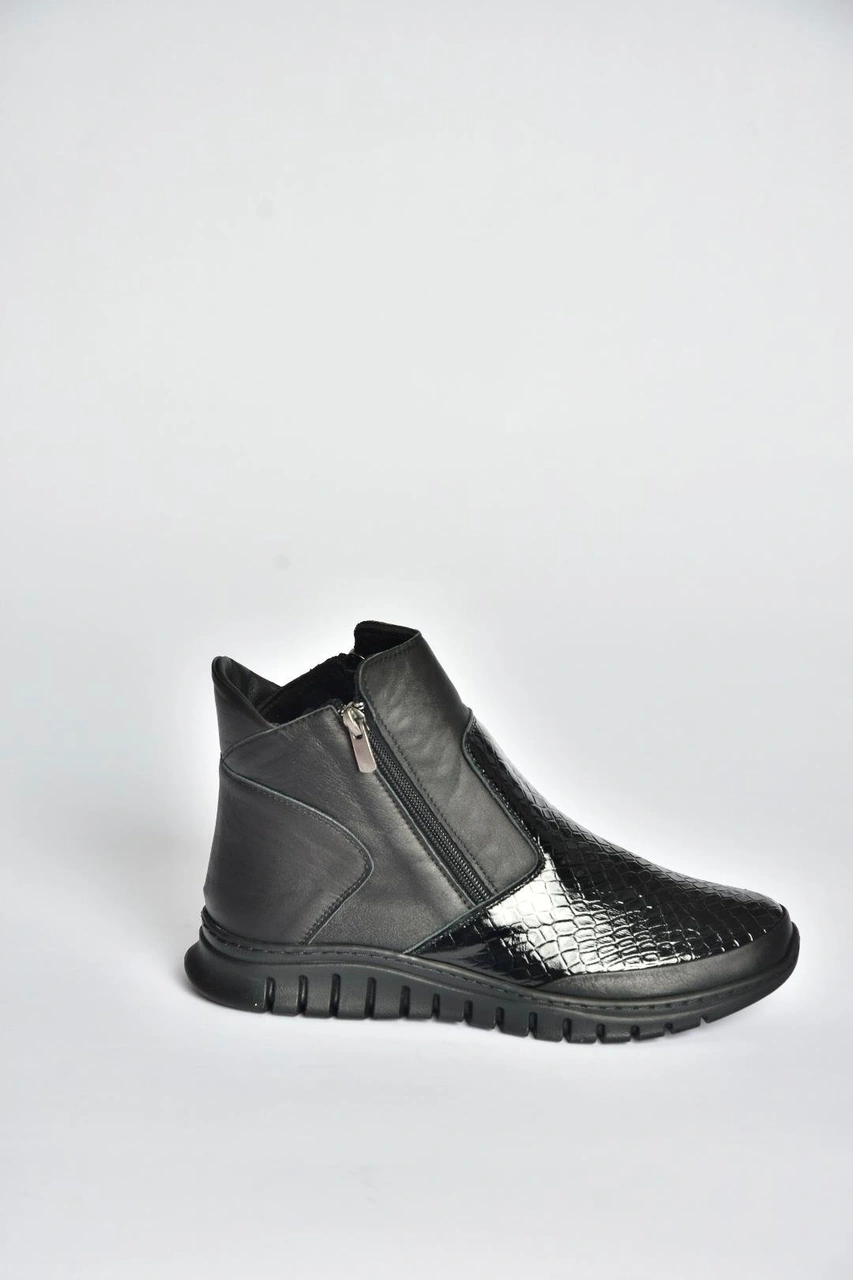 Fox Shoes V555709303 Siyah Hakiki Deri Kroko Baskılı Kadın Bot Siyah-hakiki Deri