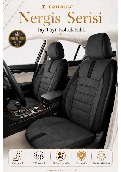 Volvo S60 2013 Ve Sonrası Uyumlu Nergis Serisi Siyah Oto Koltuk Kılıfı