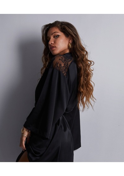 Aubade Midnight Whisper Kimono Zarif Seide Ve Dantel Detaylı Siyah