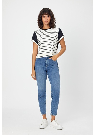 Alexandergardı Çizgili Lacivert Crop T-shirt B21-326 00 001
