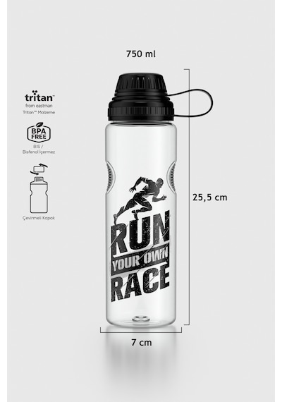 Renga Ege Yazı Desenli 750 Ml Tritan Matara 912067 Siyah Siyah