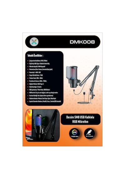 Dexim DMK008 RGB Gaming Masa Standlı  PC/PS5 Uyumlu Siyah Profesyonel Oyuncu ve Yayıncı Mikrofonu