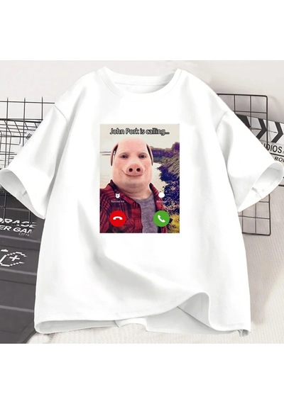 John Domuz Arıyor T Shirt Komik Grafik Tee Üst Boy Pamuk Mizah Domuz Meme Tasarım Erkek Giysi Beyaz